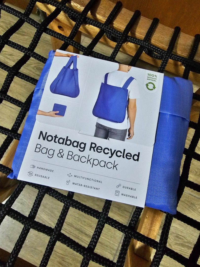 Notabag recycled bag and backpack [blue] (Category: Tote Bags) located in Las Pinas. Submitted by gl3nndita (Listing ID 1321983787, Image 1). Description: A smart combination of a bag and a backpack Transforms from being compact to a bag that can carry your stuff It's also packable so you can bring this with you anytime..