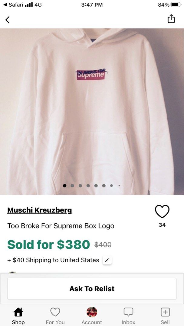 Original too broke for supreme hoodie by muschi kreuzberg