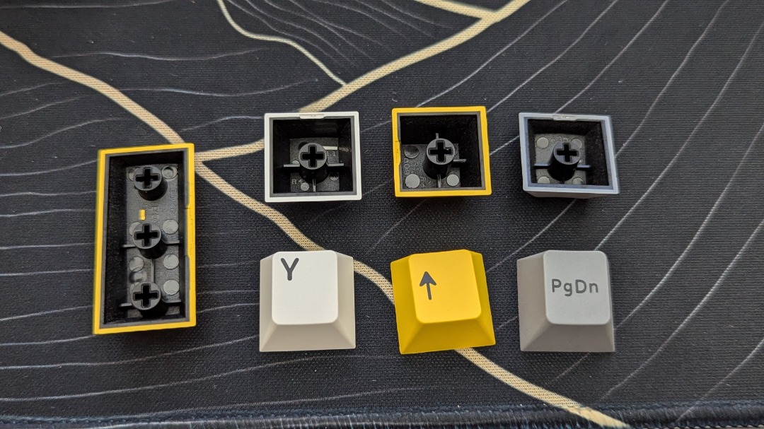 PBT doubleshot keycaps | 98 keys | Color : grey, white and yellow ...