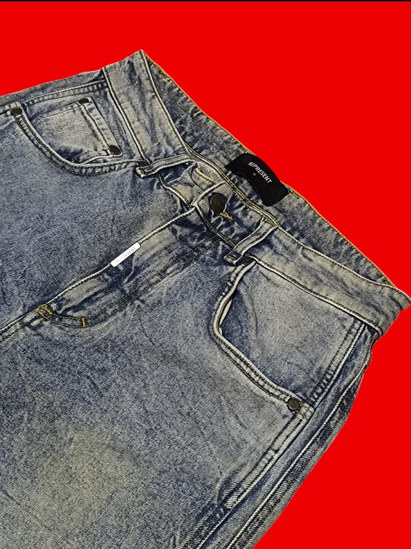 Represent Straight leg Blue Cream (Category: Jeans) located in Talisay. Submitted by hookat (Listing ID 1321883823, Image 1). Description: INCH Waistline - 31 Length - 43.5 Leg Open - 7 Rfs - decluttering , need funds negotiable for sure buyer.