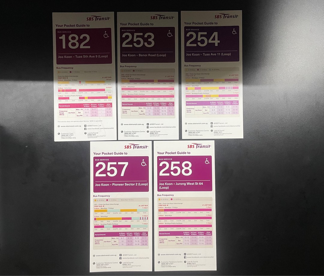 SBS Transit bus service 182/M, 253, 254, 257 and 258 guides, Hobbies &  Toys, Travel, Travel Essentials & Accessories on Carousell