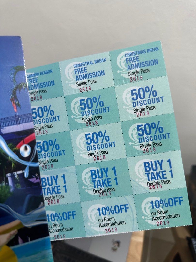 Splash Island (3-time free pass + coupons) (Category: Local Attractions & Transport) located in Cainta. Submitted by nicorobin26 (Listing ID 1321828891, Image 2). Description: Selling for 1k. (2 available) You have a 3-time free pass and lots of vouchers. Valid until July 2025 Location: Muntinlupa/BGC (Used 3 coupons) Total of 15 coupons left..