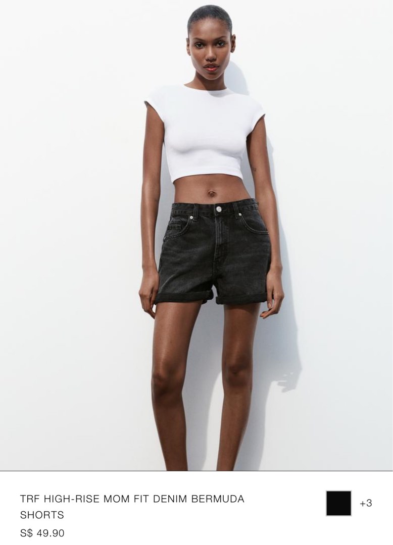 Zara HIGH RISE MOM FIT DENIM BERMUDA SHORTS in black Women s Fashion Bottoms Shorts on Carousell