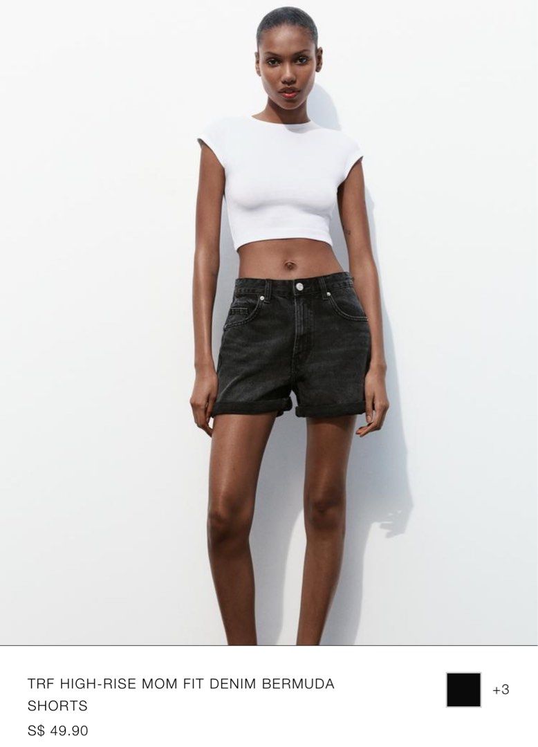 Zara HIGH RISE MOM FIT DENIM BERMUDA SHORTS in black Women s Fashion Bottoms Shorts on Carousell