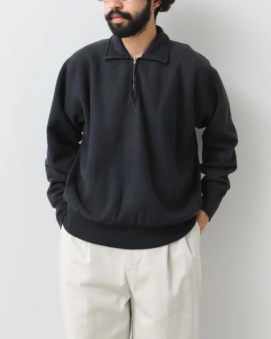 24aw A.PRESSE VINTAGE HALF ZIP SWEAT SHIRT black size3