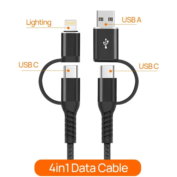 通用 4 合 1 多 USB 數據同步和充電適配器電纜，Lightning、USB Type-C、USB 連接器端口 bbsckp ...