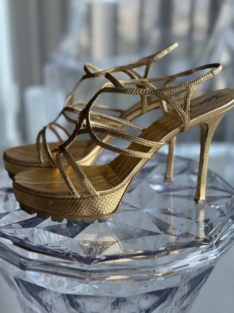 Authentic Golden YSL Leather Heels Luxury Sneakers Footwear on Carousell