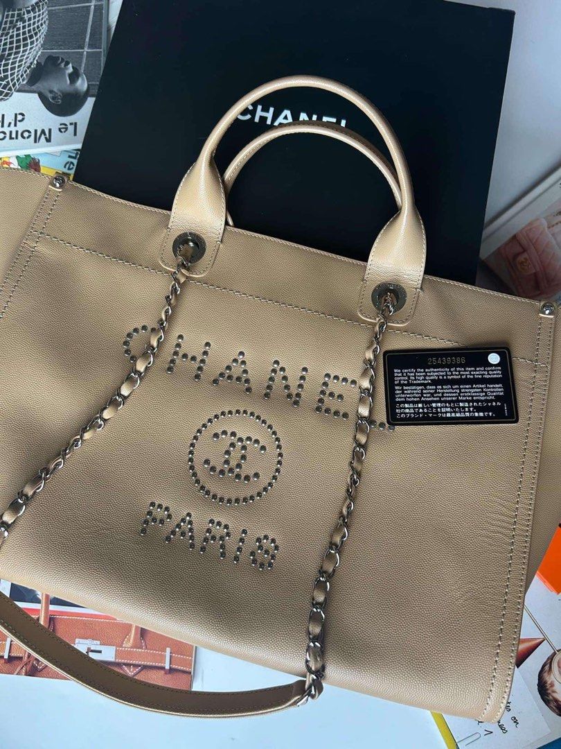 Chanel Deauville Tote beige Large (Category: Luxury Bags & Wallets) located in Quezon City. Submitted by luxuryamethystph (Listing ID 1322099249, Image 2). Description: Chanel Deauville Tote beige Large with authenticity card,dustbag.