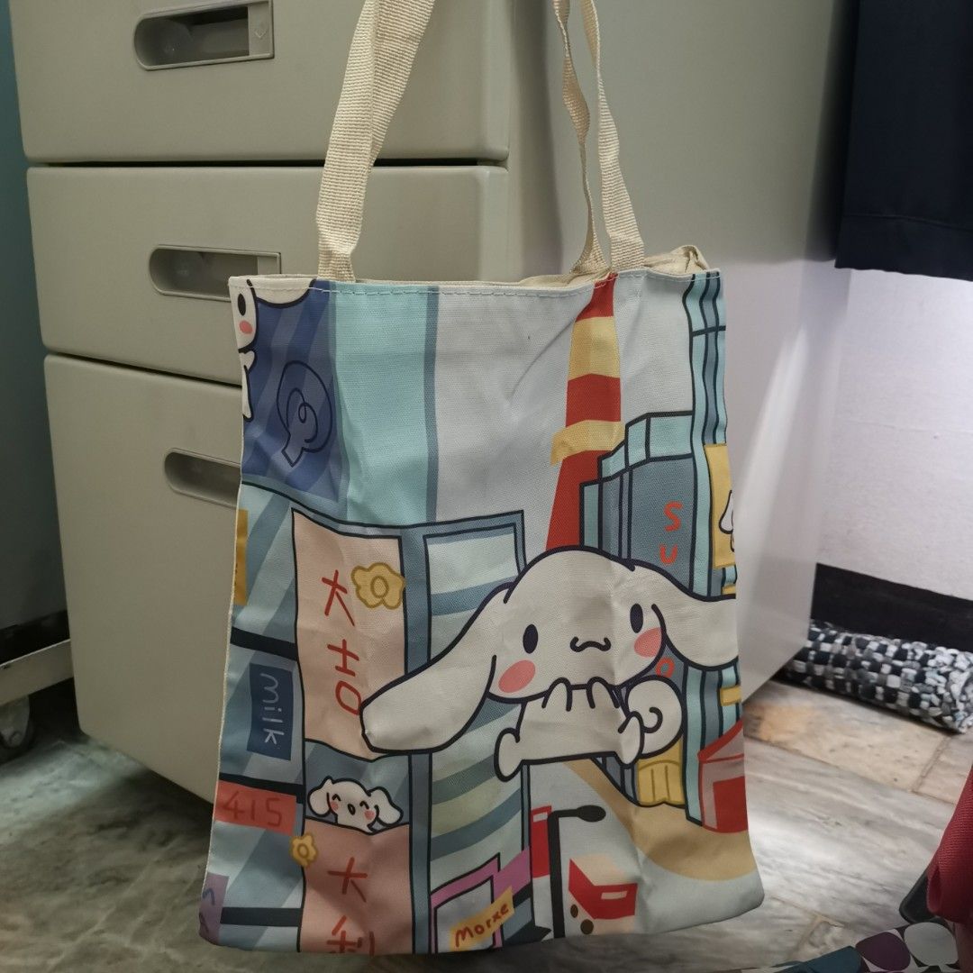 Cinnamoroll Tote Bag with Zipper (Category: Tote Bags) located in Manila. Submitted by mochibibi (Listing ID 1322090746, Image 1). Description: Cinnamoroll Tote Bag (so cute!) Has some stains but washable! I just cant be bothered so I'm selling it for cheap nalang. Used once only Has zipper Slightly negotiable.