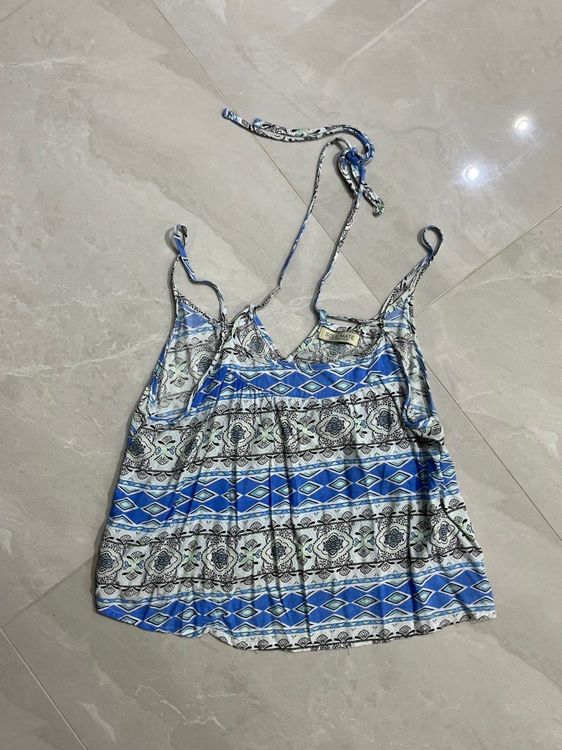 Clearance Spaghetti halter blue print top Women s Fashion Tops Other Tops on Carousell