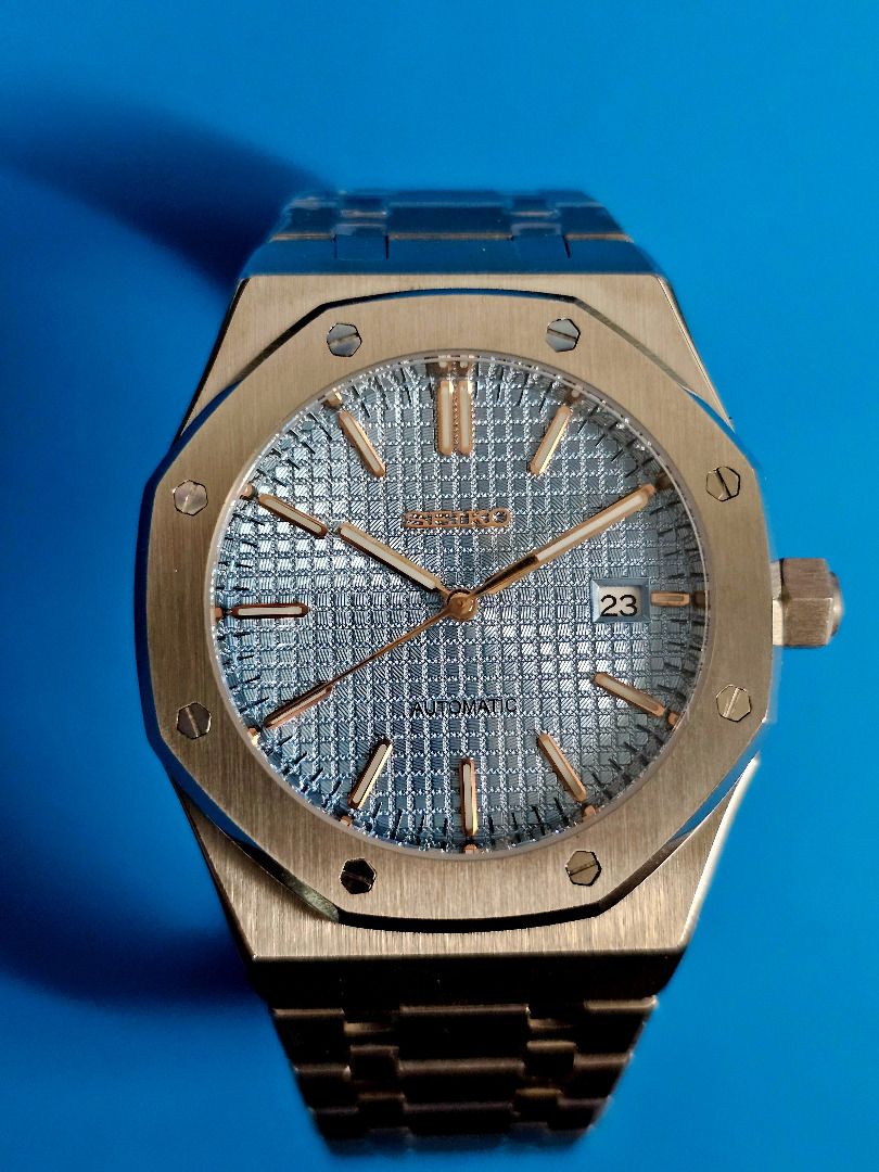 SALE Custom Seiko AP Royal Oak rose gold blue 41mm watch