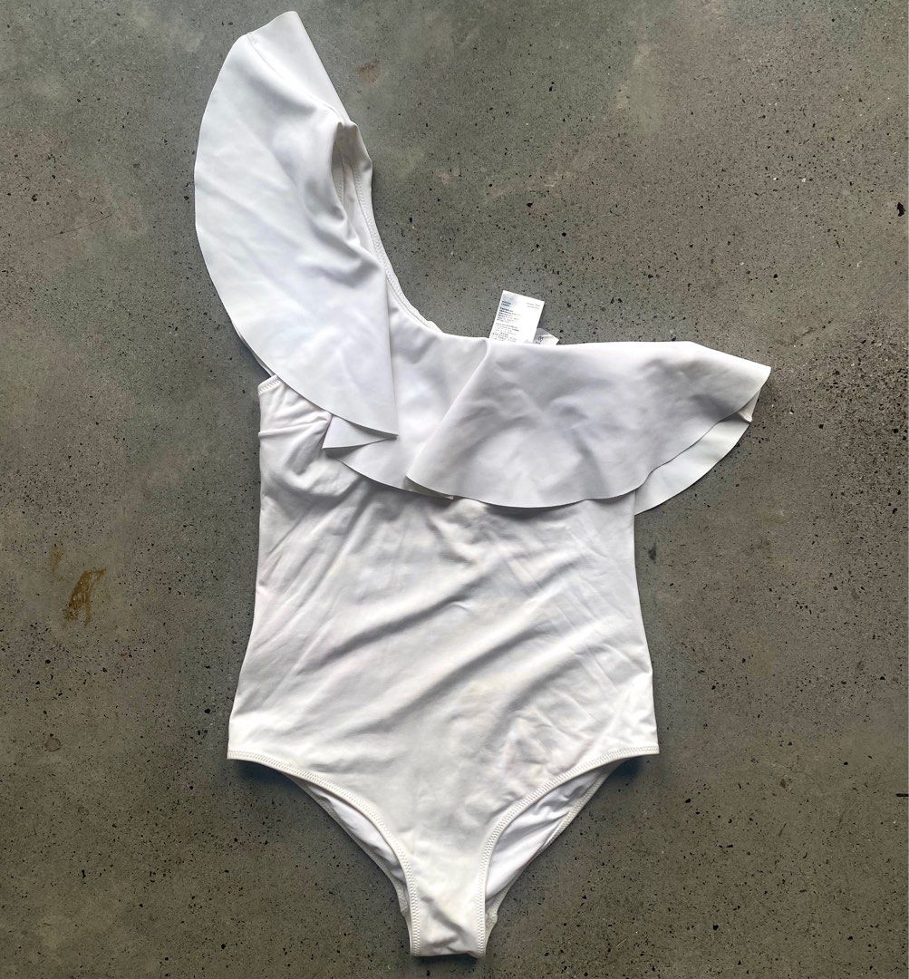 H M Scuba Ruffled One Shoulder Asymmetric One Piece Swimsuit Swimwear Women s Fashion Swimwear Bikinis Swimsuits on Carousell