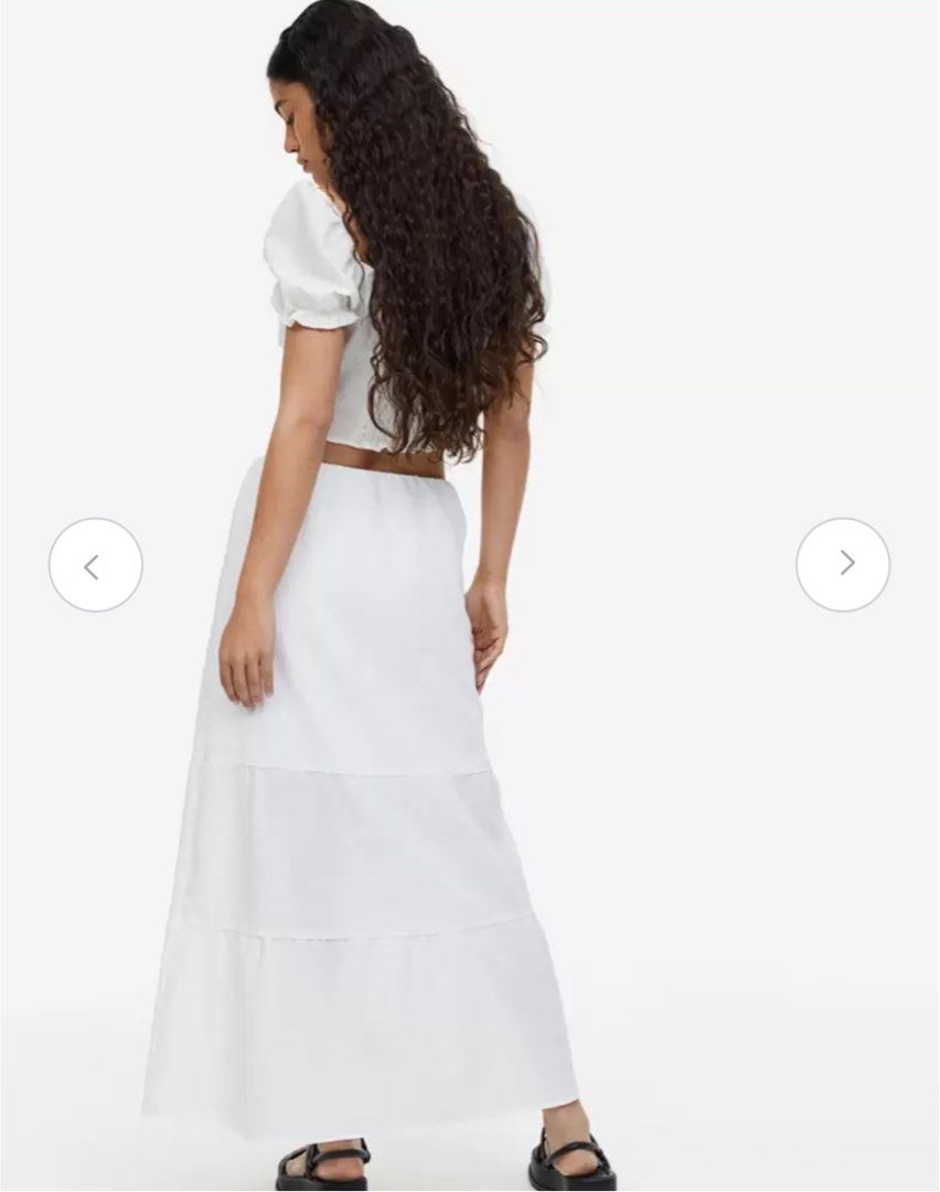 h m white flowy maxi skirt