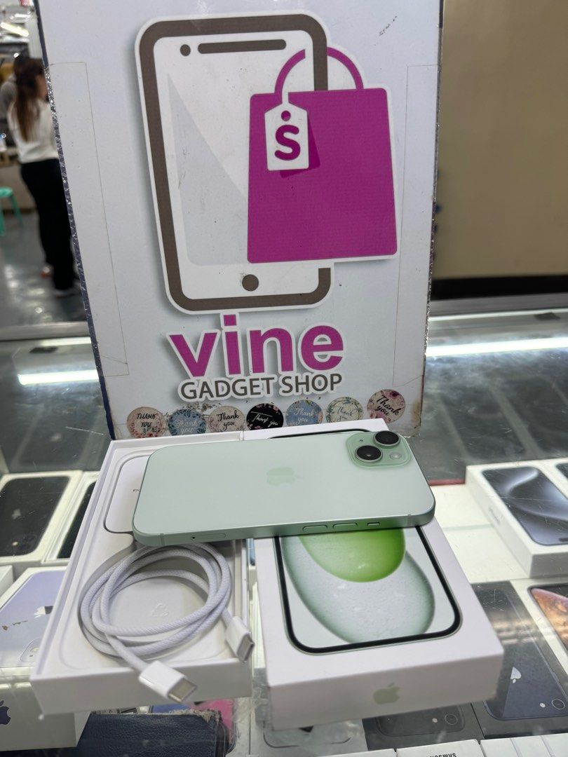 iphone 15 128gb good as new (Category: iPhone 15 Series) located in Cainta. Submitted by vine_gadget_shop (Listing ID 1322033945, Image 1). Description: iphone 15 128gb good as new warranty until july 2025 complete package ntc variant pick up store greenhills shopping center we accept trade in we accepy credit card and ggives installment we do cod and door to door we ship nationwide for fast transaction call 09277368323 look for vine visit my fb 