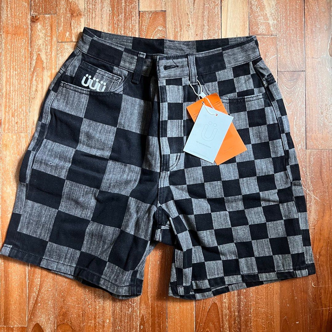 ISTKUNST checkered denim patterned shorts M Women s Fashion Bottoms Shorts on Carousell