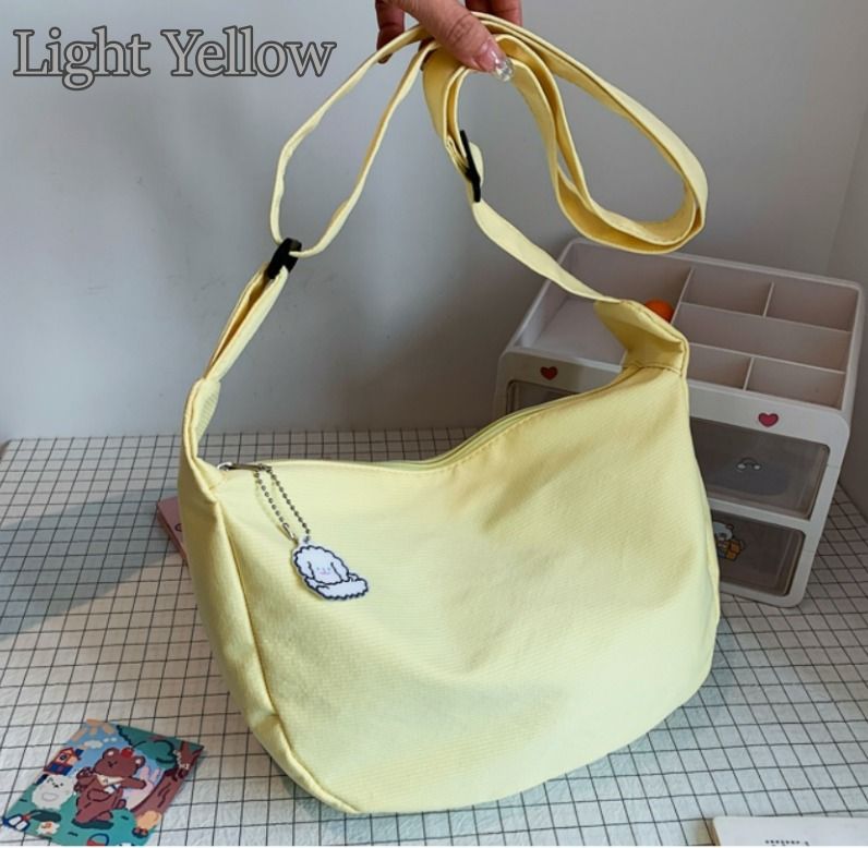 Korean Style Canvas Huge Capacity Plain Design Sling Bag Black