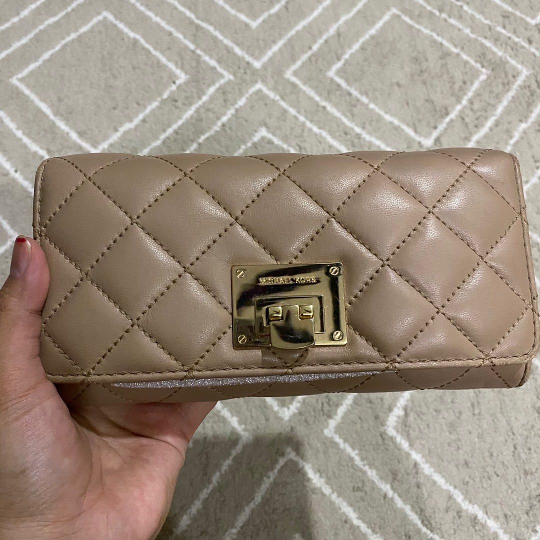 Michael Kors Pillow Genuine Leather Purse Wallet Light Brown Cream Women s Fashion Bags Wallets Purses Pouches on Carousell
