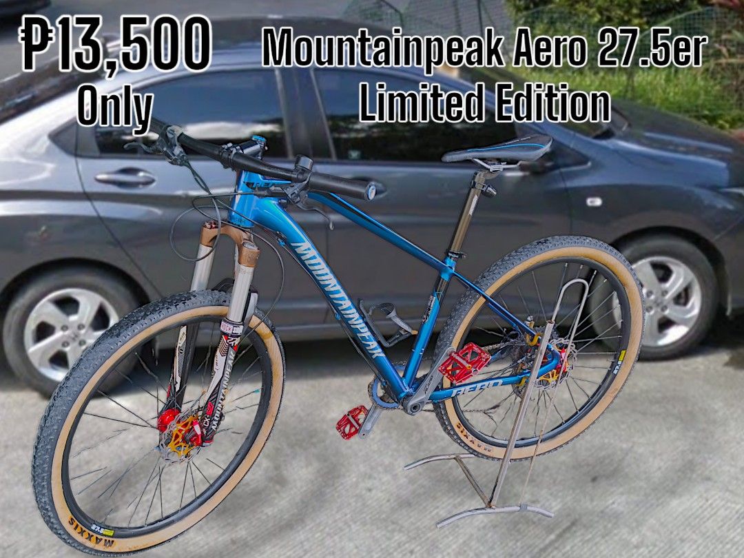 Mountainpeak Aero 27.5 limited edition (Category: Bicycles) located in Pasig City. Submitted by ricoen (Listing ID 1322121078, Image 1). Description: ₱12500 Only RUSH!!!! Mountainpeak Aero 27.5er M Freebie Tail light💯 Pasig area landmark rainforest park Cod SA malayo deliver muna bago bayad💯 ₱12500 ‼️‼️‼️ For Sale Rush ( ORIGINAL PARTS ) * SPECS * -Mountainpeak Aero 27.5 M Frame smooth weld -Mountainpeak Airfork 27.5er -Labici Saddle -Labici St