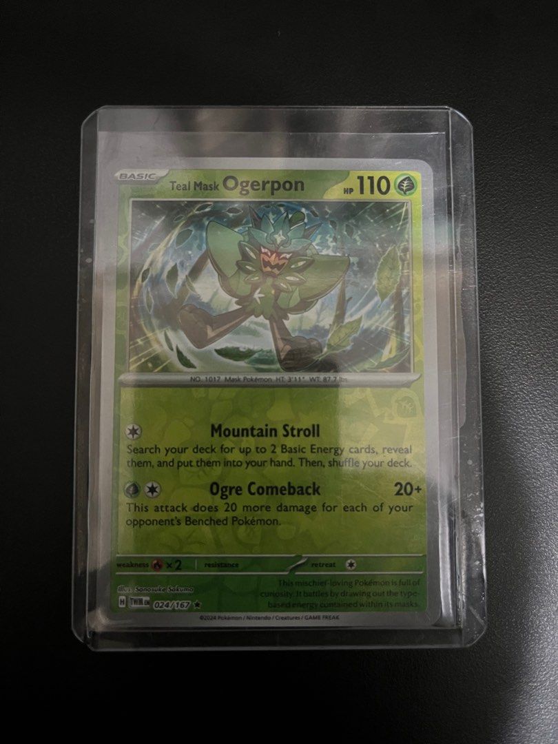Pokemon Card - Teal Mask Ogerpon Reverse Holo (Category: Raw Singles) located in Taguig. Submitted by mattv77 (Listing ID 1322186594, Image 1). Description: 25 php NM/M condition Toploader included Taguig/One Ayala Location Shipping via gogoexpress, lalamove or other delivery apps.