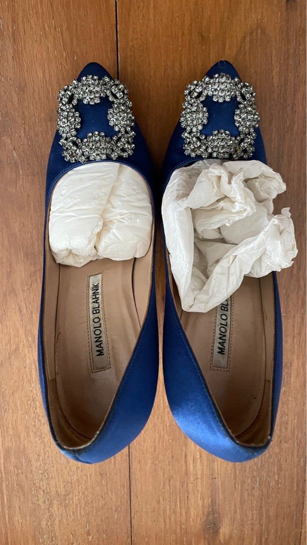 Royal Blue Manolo Blahnik Hangisi 105mm buckle embellished satin courts Women s Fashion Footwear Heels on Carousell