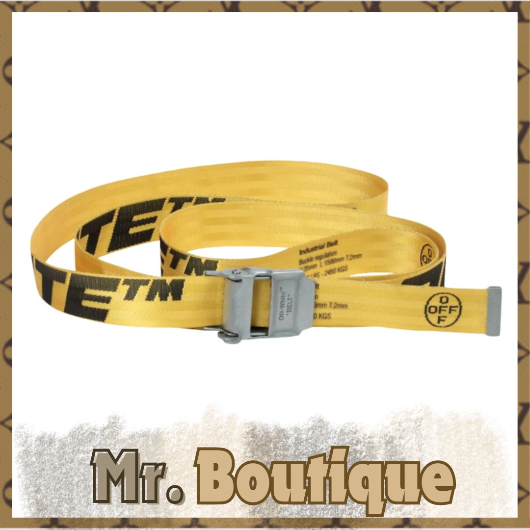 SALE Off White Yellow Logo Industrial Belt Men s Fashion Watches Accessories Belts on Carousell