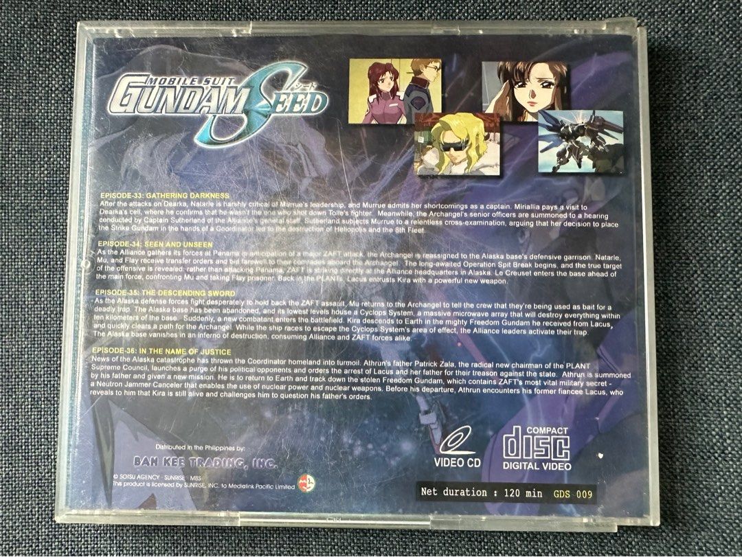SAlE VCD Gundam Seed (Category: Comics & Manga) located in Makati City. Submitted by good_deals2026 (Listing ID 1322197686, Image 3). Description: Volume 4 Episode 13 to 16. Stored and hardly used. Good as new. .