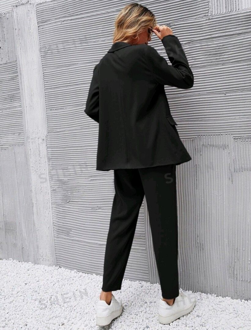 SHEIN Frenchy Basic Versatile Casual & Commuting Double-Breasted Suit Set (Category: Coats, Jackets and Outerwear) located in Antipolo. Submitted by noodle_doodle (Listing ID 1322041642, Image 3). Description: SHEIN Frenchy Basic Versatile Casual & Commuting Double-Breasted Suit Set - Black Never been used. Bought at P1.5k. Payment first via GCash / BDO.or BPI SF.c/o buyer. Actual photos available ipon reuest. Seller loc.: San Luis, Antipolo.