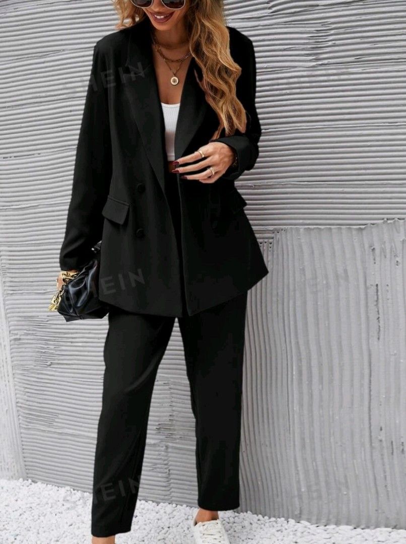 SHEIN Frenchy Basic Versatile Casual & Commuting Double-Breasted Suit Set (Category: Coats, Jackets and Outerwear) located in Antipolo. Submitted by noodle_doodle (Listing ID 1322041642, Image 1). Description: SHEIN Frenchy Basic Versatile Casual & Commuting Double-Breasted Suit Set - Black Never been used. Bought at P1.5k. Payment first via GCash / BDO.or BPI SF.c/o buyer. Actual photos available ipon reuest. Seller loc.: San Luis, Antipolo.