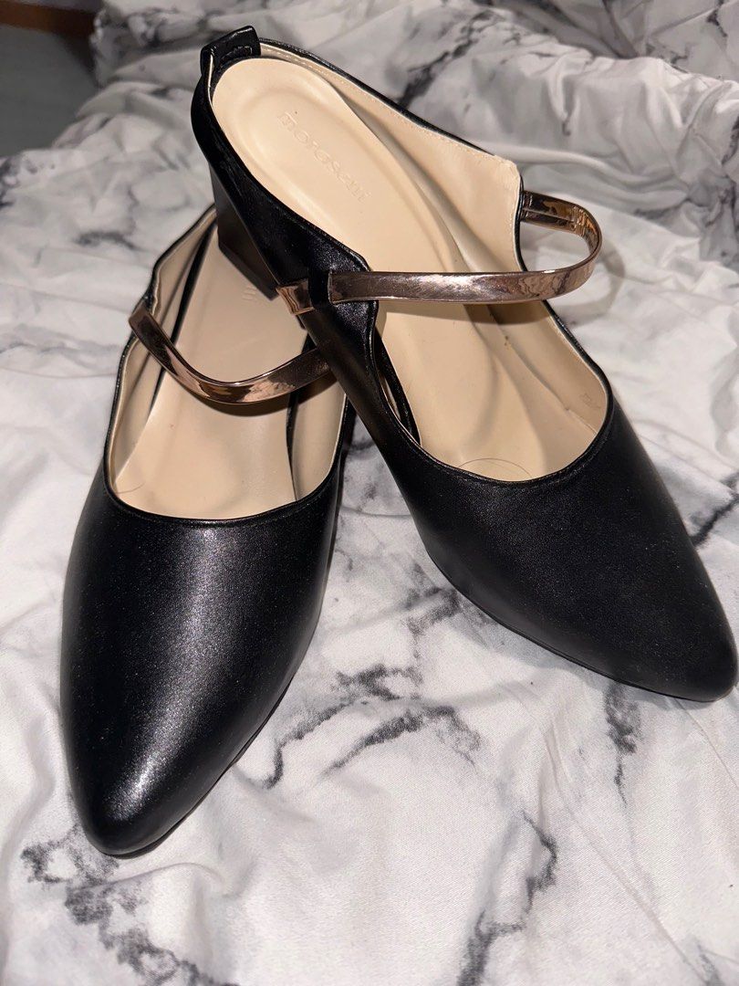 Size 42 Black Heels with Rose Gold Strap Women s Fashion Footwear Heels on Carousell