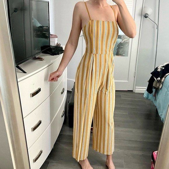 STADIVARIUS Yellow Striped Jumpsuit Pretty Jumpsuit Checkout my listings for more Mango Zara H M items Women s Fashion Dresses Sets Jumpsuits on Carousell