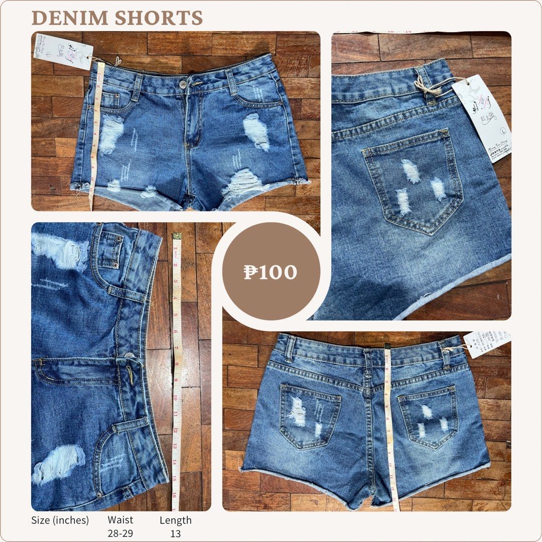 Tattered Denim Shorts (no brand) (Category: Shorts) located in Quezon City. Submitted by mafieeeeeee (Listing ID 1322103174, Image 1). Description: Brand new tattered denim shorts with tag!🏷️ Waist: 29-30 Length:13 RFS: wrong size DM me if you need more details!.