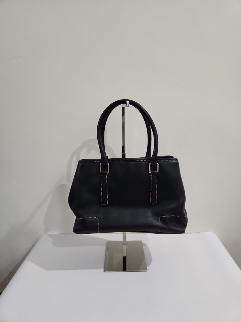 Vintage COACH HAMPTON SATCHEL TOTE BAG BLACK LEATHER SILVER HANG
