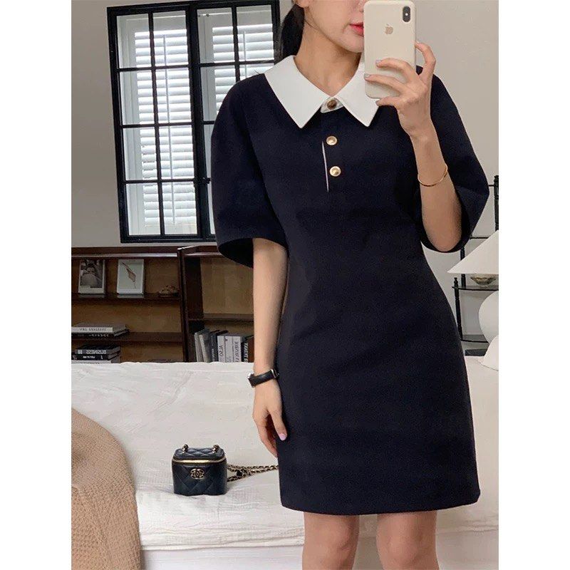 Navy blue dress with white collar outlet