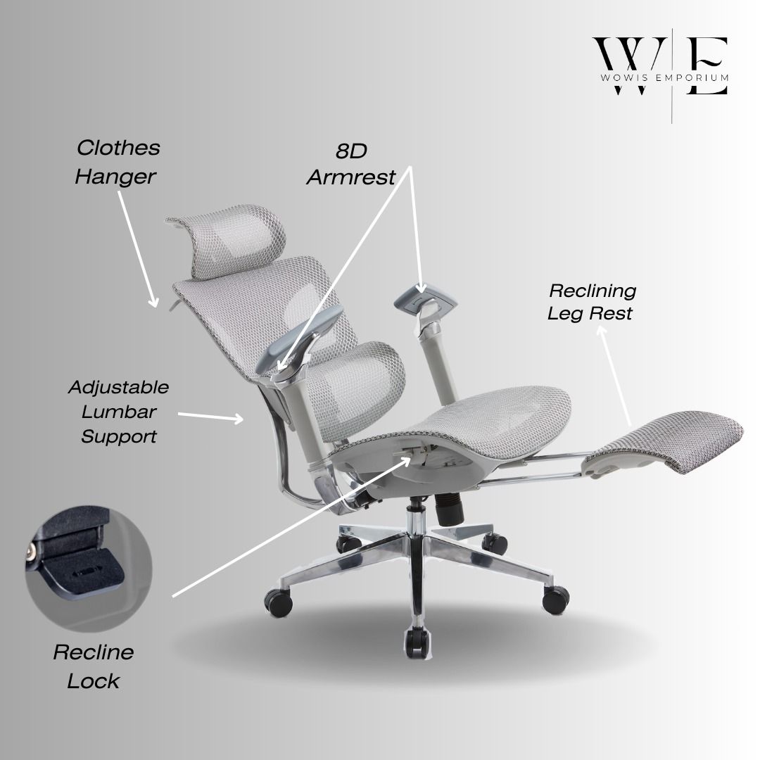 Wowis Emporium PRO V1 Fully Customizable Mesh Ergonomic Office Chair Computer Chair Study Gaming Chair Lumbar Support Chair Hanger