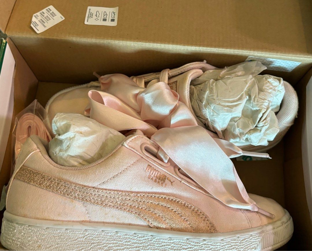 WTS White Rose Gold Puma Basket Heart Canvas Shoes Women s Fashion Footwear Sneakers on Carousell
