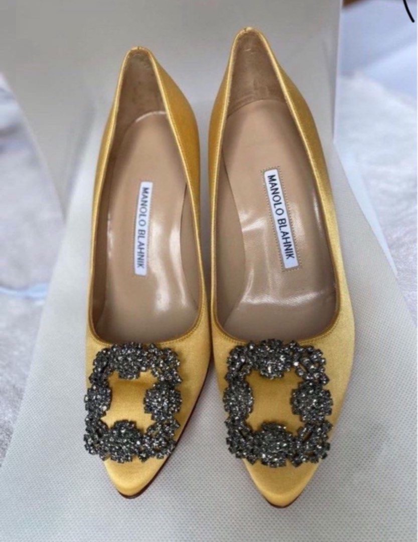 Yellow Manolo Blahnik Hangisi 105mm buckle embellished satin courts Women s Fashion Footwear Heels on Carousell