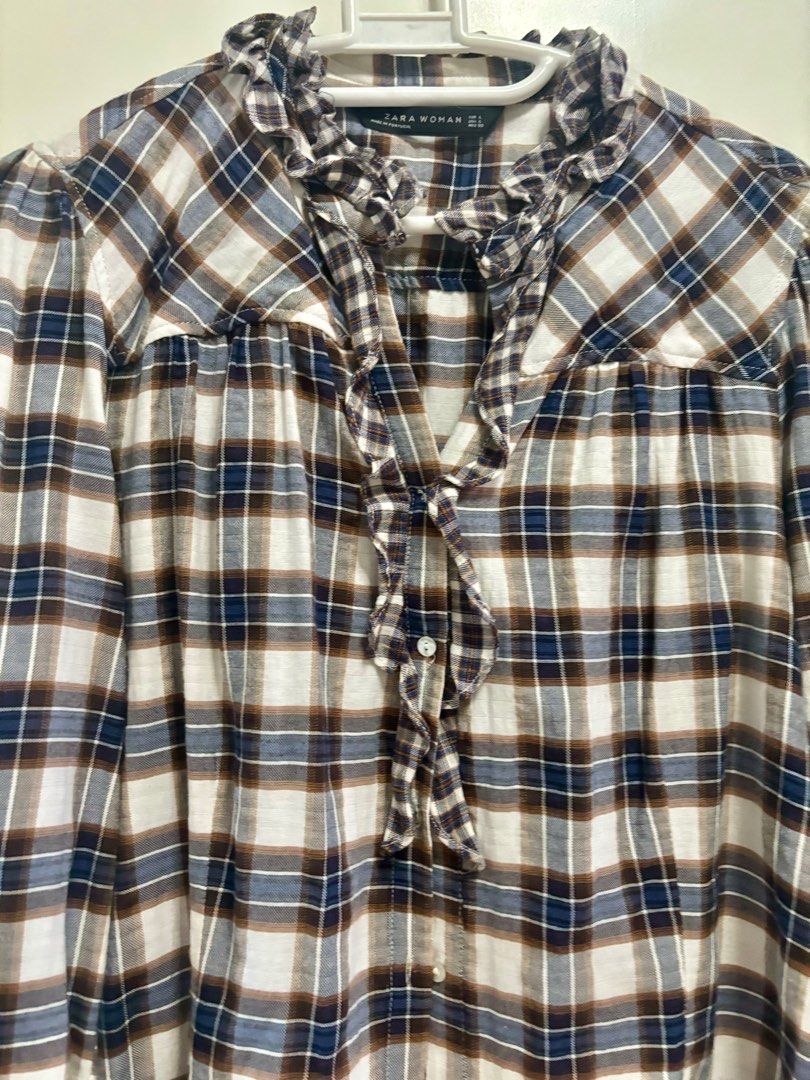 Zara checkered longsleeves (Category: Longsleeves) located in Pasig City. Submitted by aac2021 (Listing ID 1322080691, Image 3). Description: RFS: Decluttering Dimension : Bustline - 39 inches.