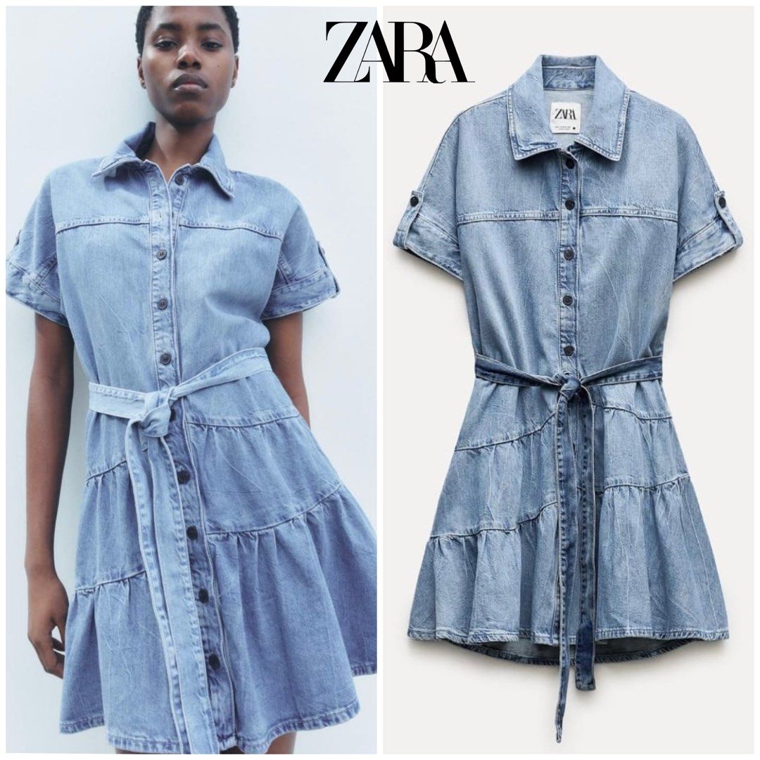 Short sleeve denim dress zara discount