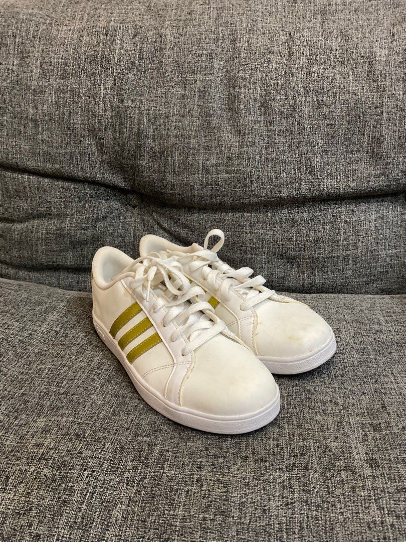 adidas neo cloud white gold stripes Women s Fashion Footwear Sneakers on Carousell