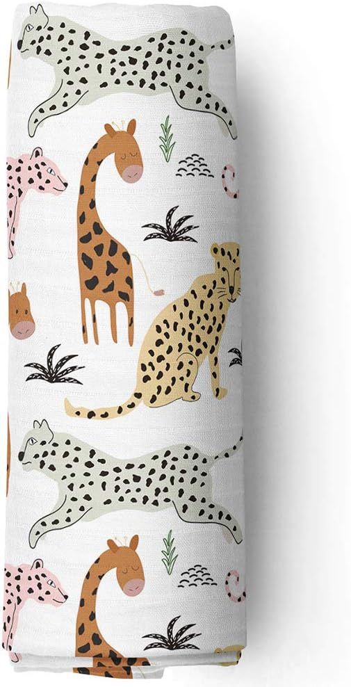 Aenne Baby Safari Muslin Swaddle Blanket Gender Neutral Large 47 x 47 inch 1 Pack