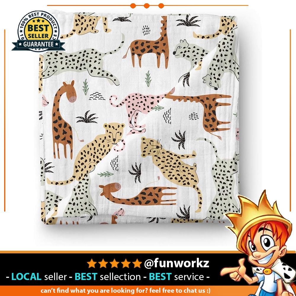 Aenne Baby Safari Muslin Swaddle Blanket Gender Neutral Large 47 x 47 inch 1 Pack