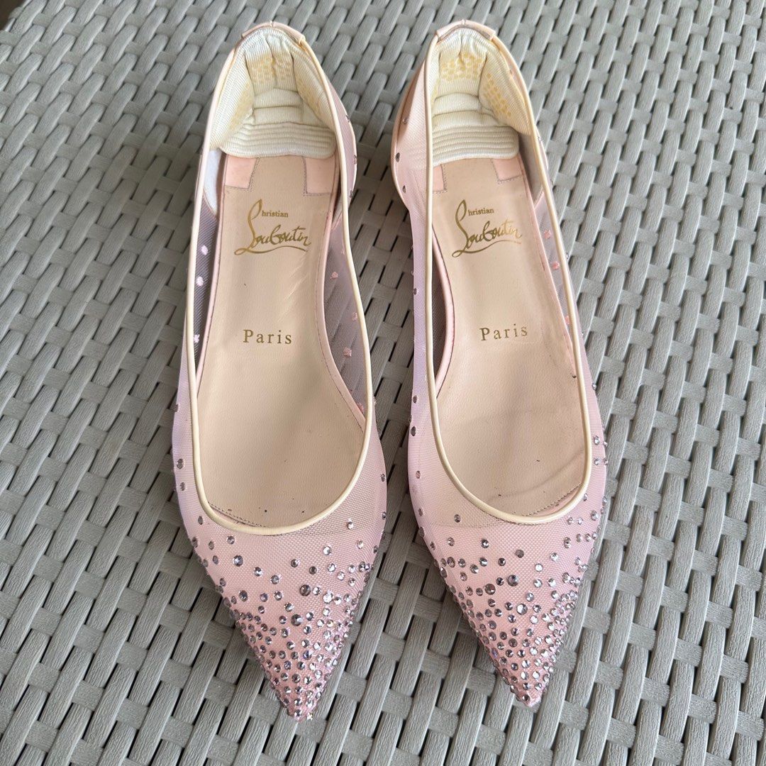Authentic Christian Louboutin Paris Follies Strass Mesh Crystal Embellished Ballet Flats Women s Fashion Footwear Flats on Carousell