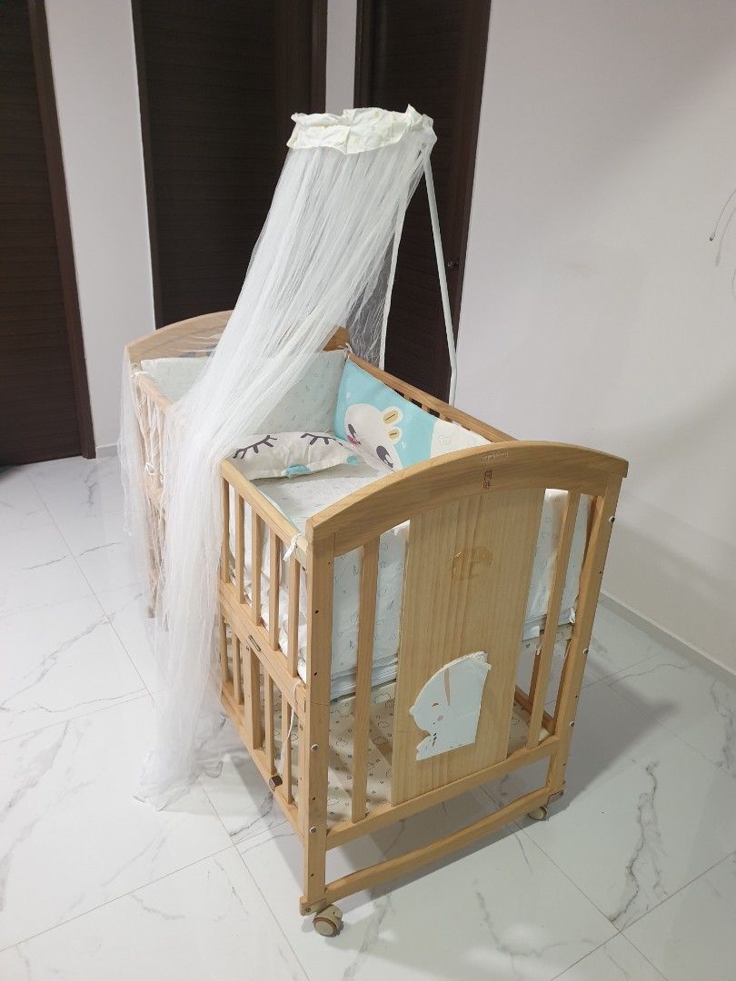 Baby cot with wheels swaying wood good quality Babies Kids Baby Nursery Kids Furniture Cots Cribs on Carousell