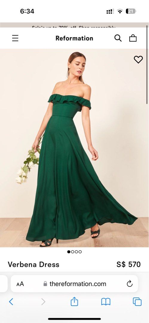 BRAND NEW Reformation Off-Shoulder Verbena Dress, Women's Fashion