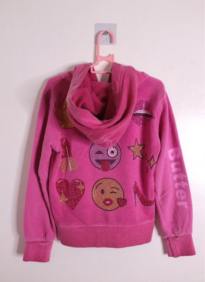 Butter Super Soft Emoji Girly Beaded Pink Hoodie Jacket Small 4 5 Year Old Women s Fashion Coats Jackets and Outerwear on Carousell