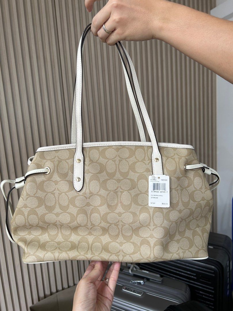 Coach Signature Drawstring Carryall Shoulder Bag F57842 in Beige Chalk