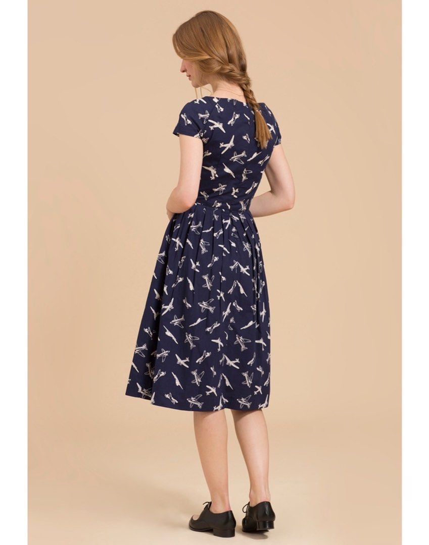 Emily Fin Retro Airplane Print Sleeveless Dress