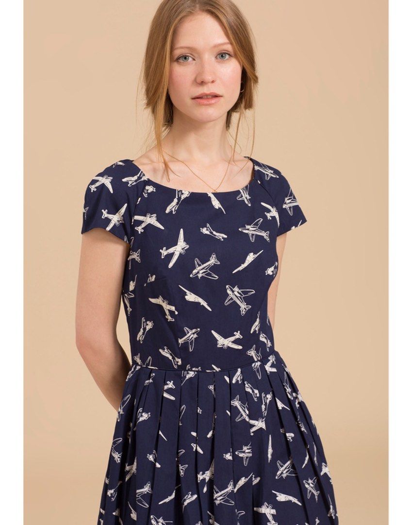 Emily Fin Retro Airplane Print Sleeveless Dress