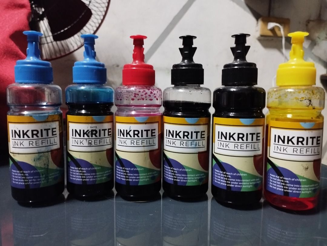 INKRITE Refills (Category: Printers, Scanners & Copiers) located in Manila. Submitted by mik-mik (Listing ID 1322247156, Image 1). Description: Lightly used Inkrite Refills! Nasira na totally printer with continuous ink. Bought all for 480.00 po in SM. Halos puno pa po. 2 Black bottles 2 Blue bottles 1 Red bottle 1 Yellow bottle Buy na ninyo. .