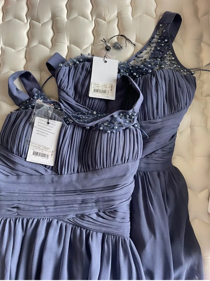 Little Mistress Bridesmaid Chiffon Maxi Dress Lavender Grey